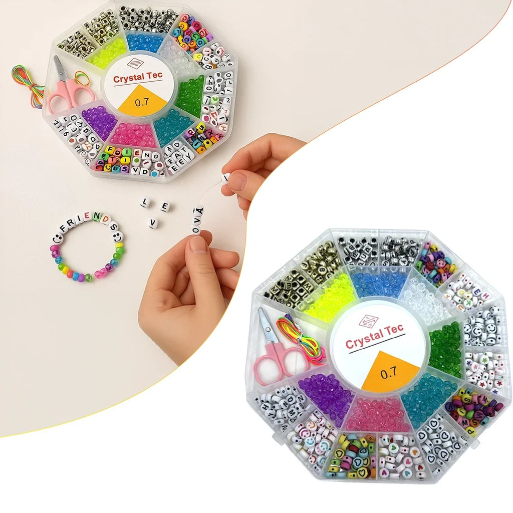 Crystal Tag Round Beads Box With Scissors