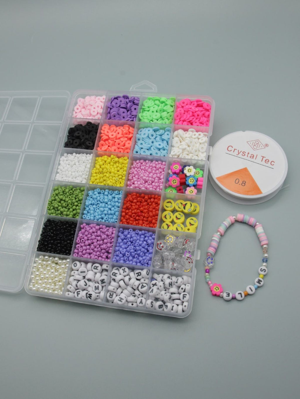 Crystal Tag Round Beads Box With Scissors