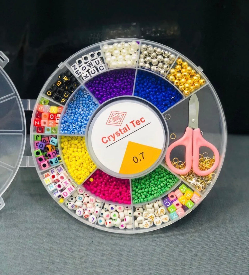 Crystal Tag Round Beads Box With Scissors