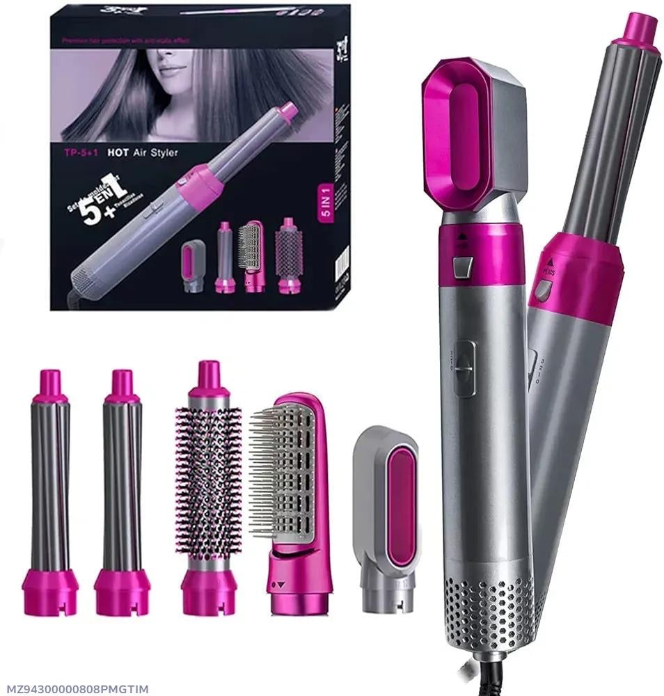 5-in-1 Hair Styler Pink Silver Portable curling Brush