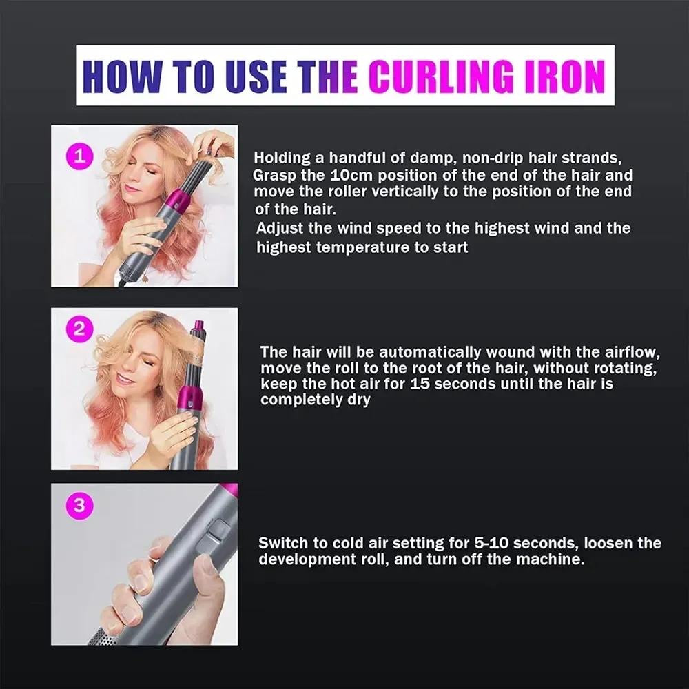 5-in-1 Hair Styler Pink Silver Portable curling Brush