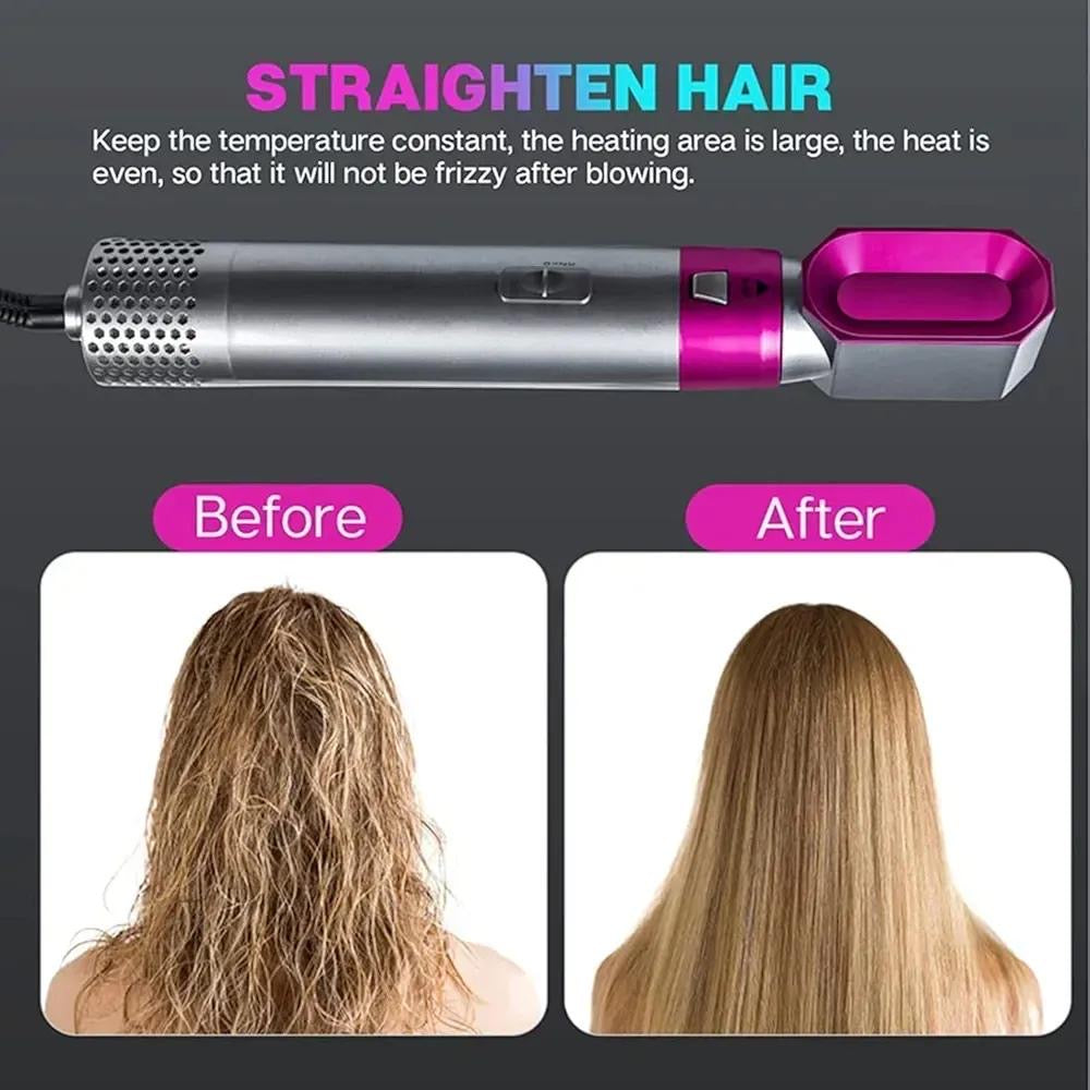 5-in-1 Hair Styler Pink Silver Portable curling Brush